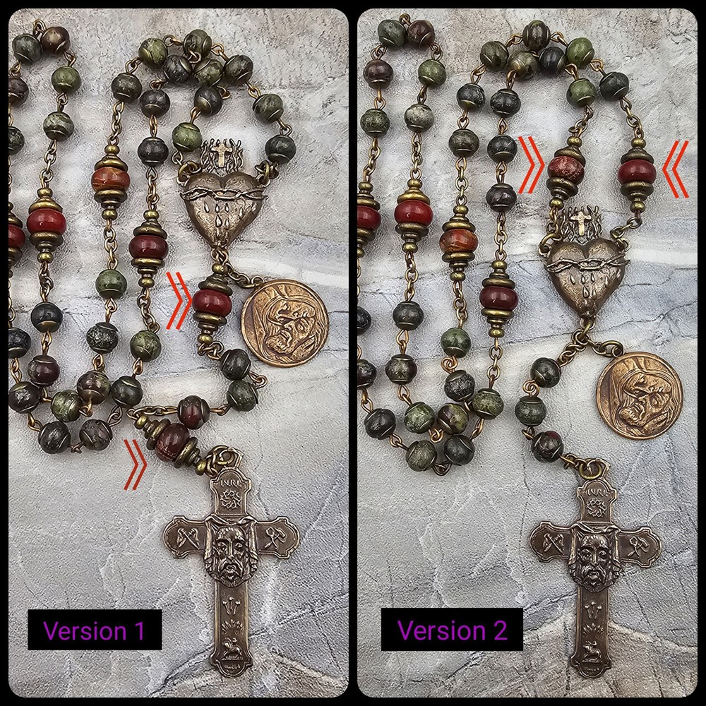 Holy Face of Jesus Sacred Bleeding Heart Pieta Bronze Bloodstone Jasper Chaplet