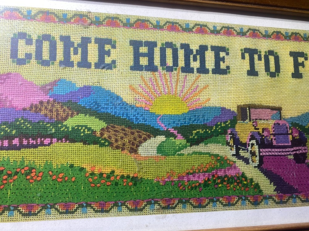 Vintage Needlepoint "Come Home To Ford" - Framed