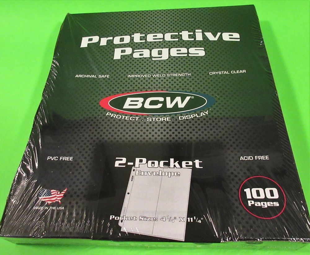 100 BCW PRO 2-POCKET #10 BUSINESS ENVELOPE PAGES, FOR COVERS, PHOTOS, ETC