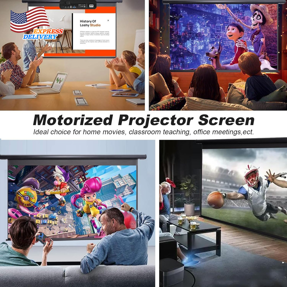 Projector Screen Motorized 4:3 HD Electric Rising Projector Screen Pull down NEW