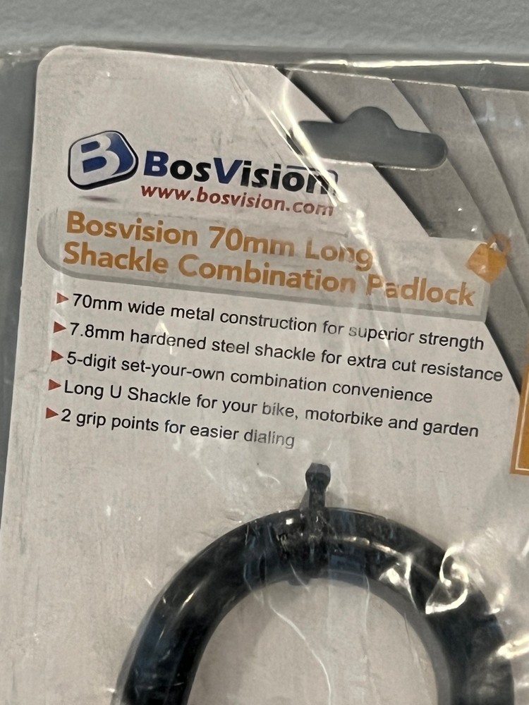 BosVision 70mm Long Shackle Combination Black Padlock