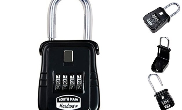 Shackle Mounted Key Storage Box with Resettable Lock Combination, Black, 1-Pack