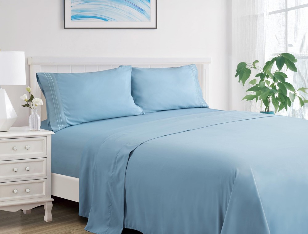 Queen Size Solid Cooling & Breathable 4 Piece Bedding Sheet Set - Brushed Mic...