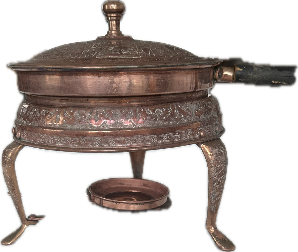 Vintage Nader copper warming pan with burner (4 piece set)