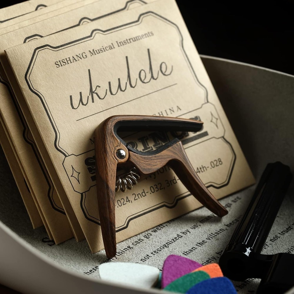 Ukulele Strings Accessories Kit, Nylon 28PCS, Walnut color