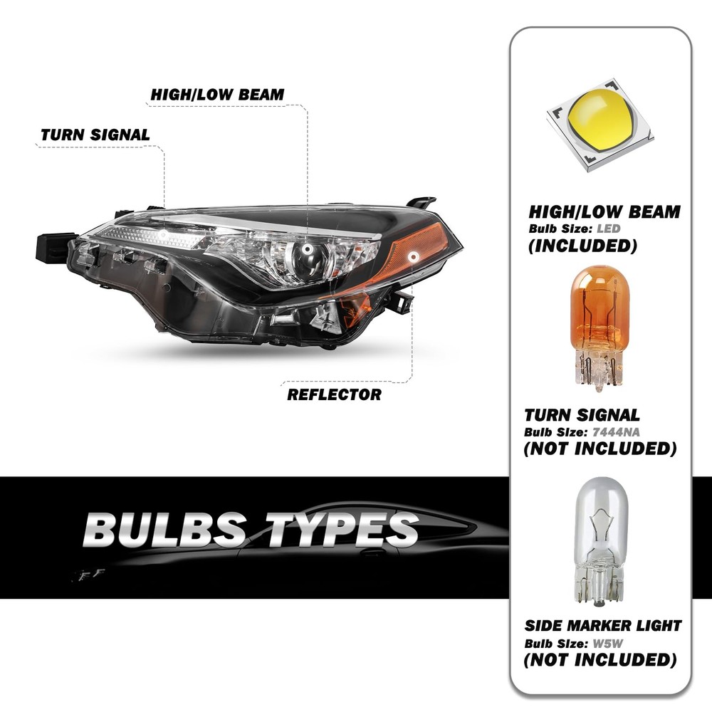 Headlight Assembly for 2017-2019 Corolla Projector LED Passenger Driver Side