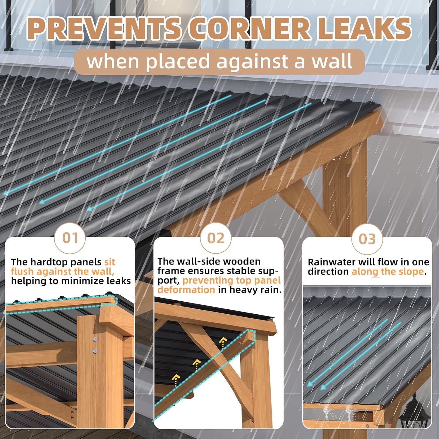 Outdoor Wood Gazebo for Patio, Outdoor Lean to Hardtop Cedar Pergolas/Gazebos