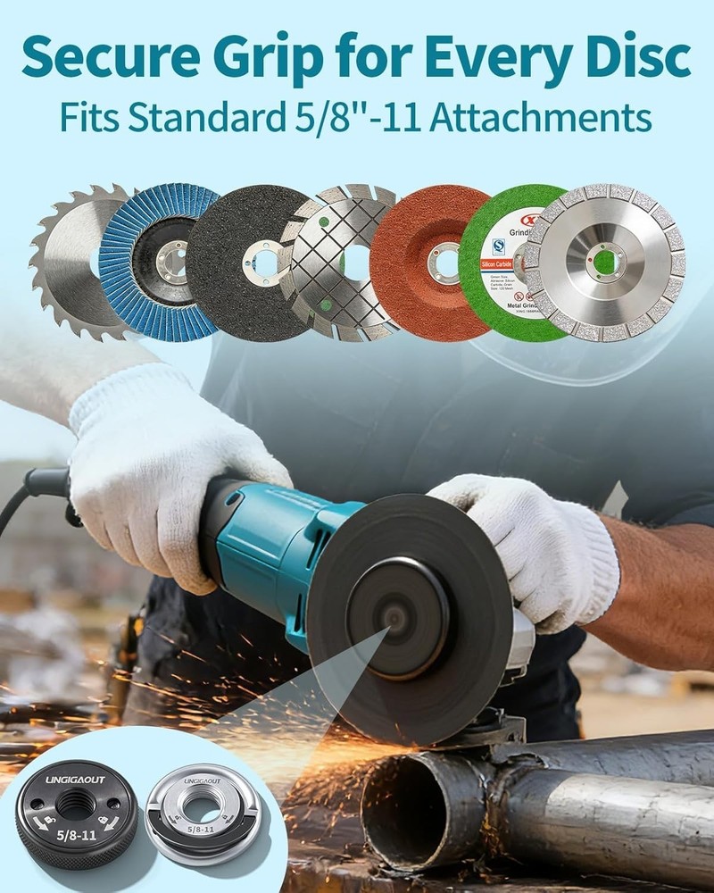 5/8"-11 Angle Grinder Flange Nuts 2-Pack, Tool-Free Quick Release Locking Kit...