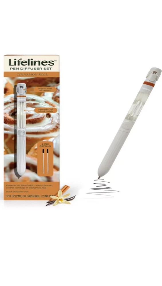 2 Sensory Lifelines Pen Diffusers Essential Oil Cinnamon Roll 2 Ink Refills each