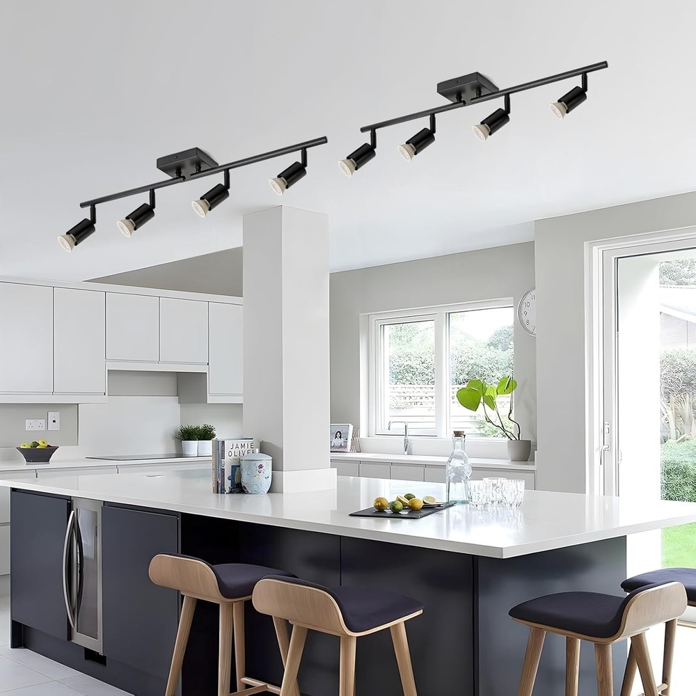 4-Light GU10 Track Lighting, Black Adjustable Ceiling Spot Light Kit
