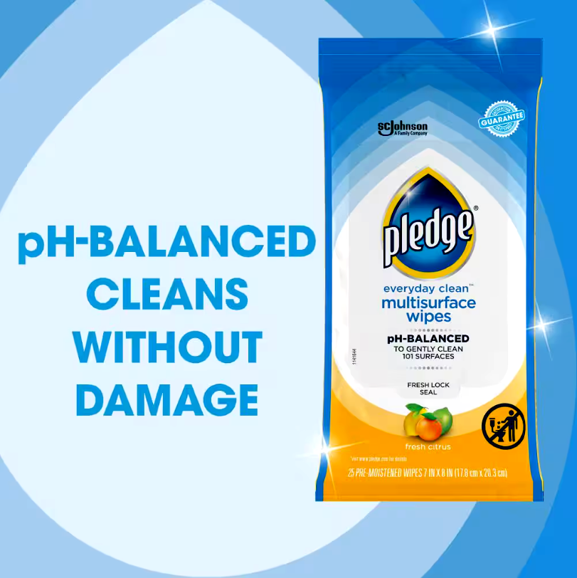Pledge Multi-Surface Wipes, pH-Balanced formula - 25 ct.