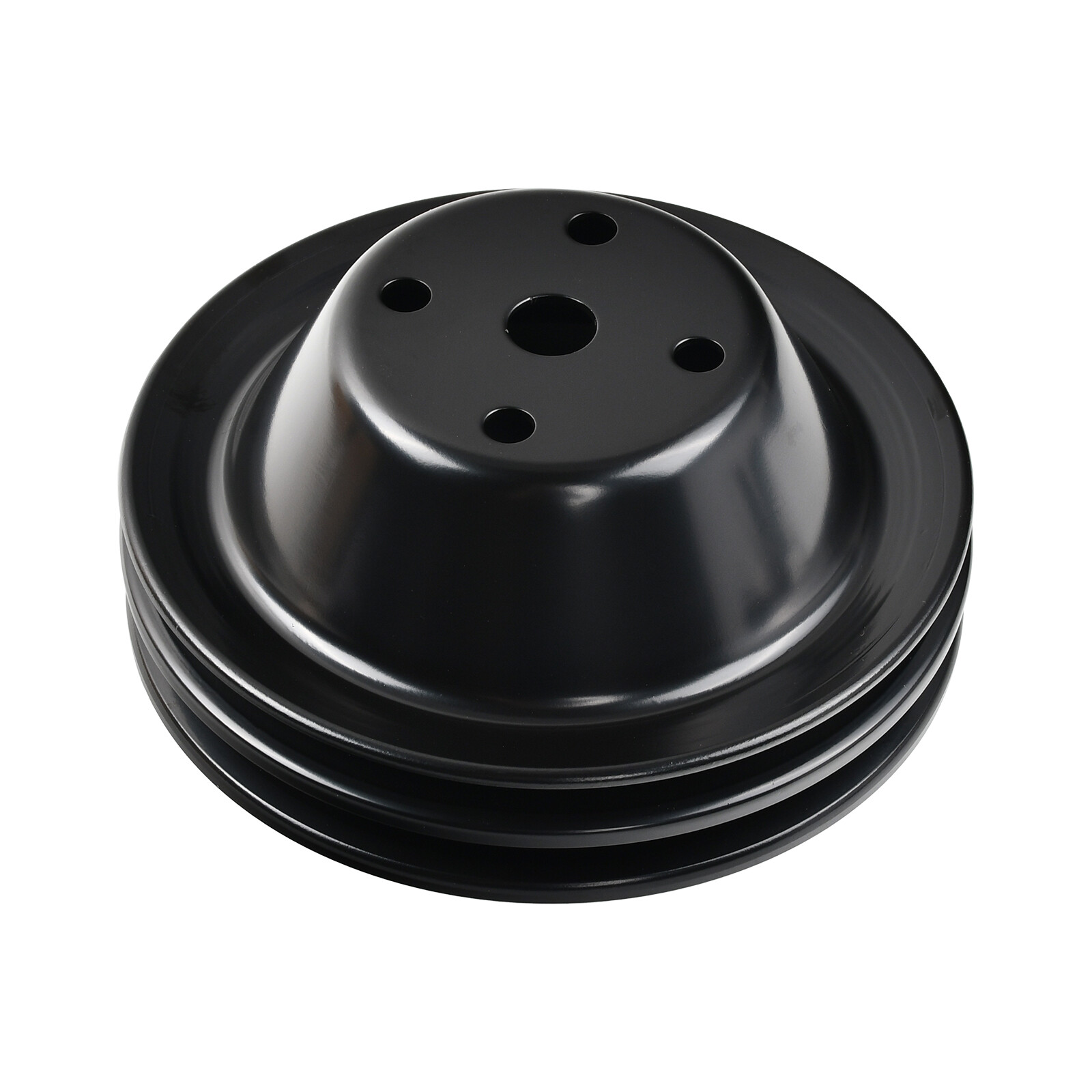 For Small Block Chevy SBC 350 Black Double Groove Steel Long Water Pump Pulley