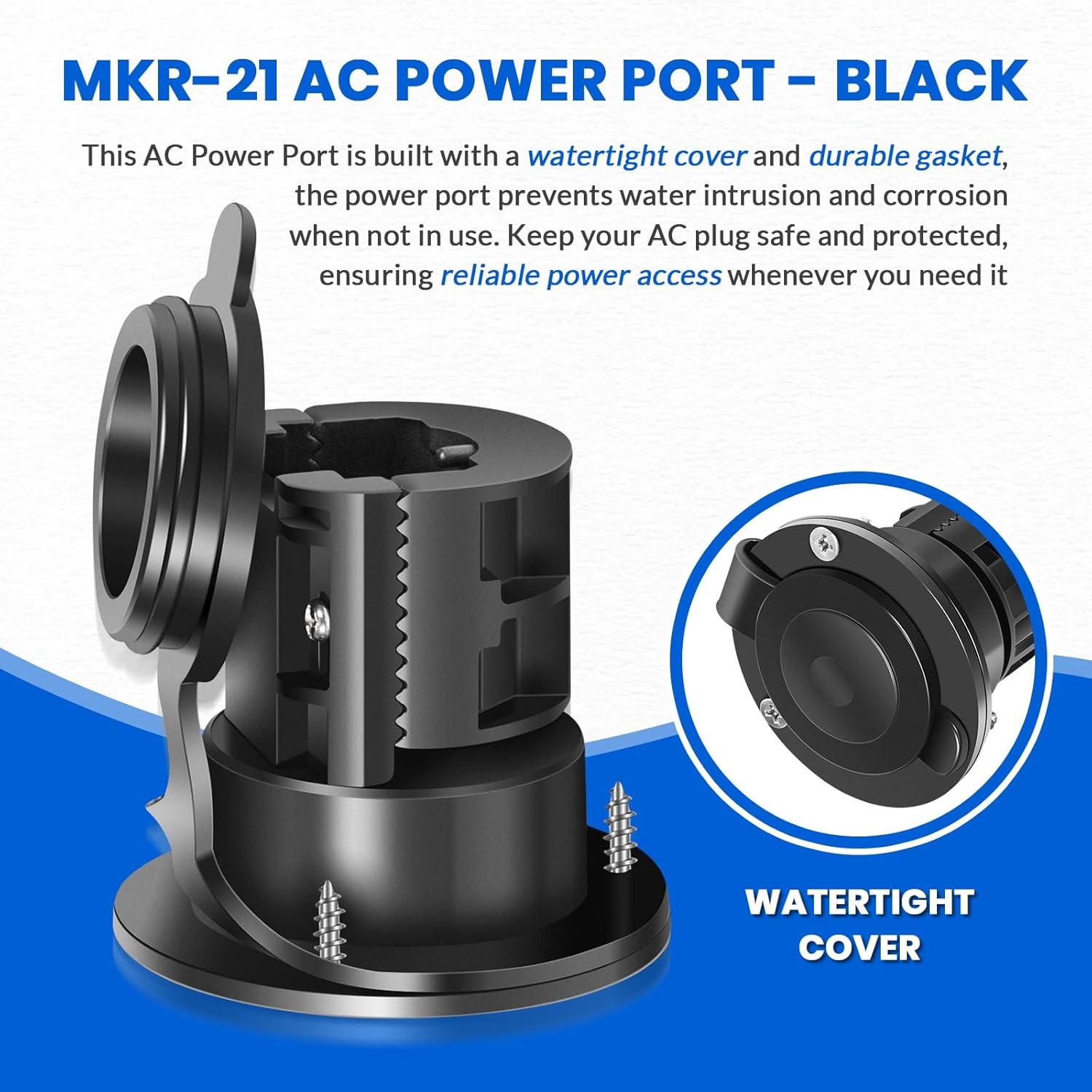 1865108 MKR-21 AC Power Port for Minn Kota Onboard Chargers, w/Cover, Black