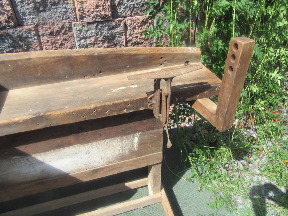 Antique Wood Carpenters Tool Workshop Saw Sharpening Work Bench Workbench