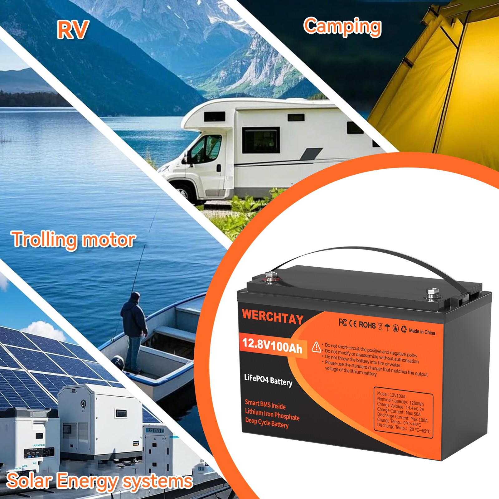 12V 100Ah LiFePO4 Lithium Battery 15000+ Deep Cycle For RV Marine Solar Off-grid