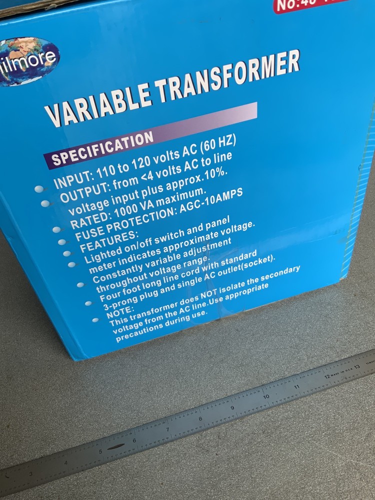 Philmore 48-1310 Variac 1000W Variable Voltage Regulator