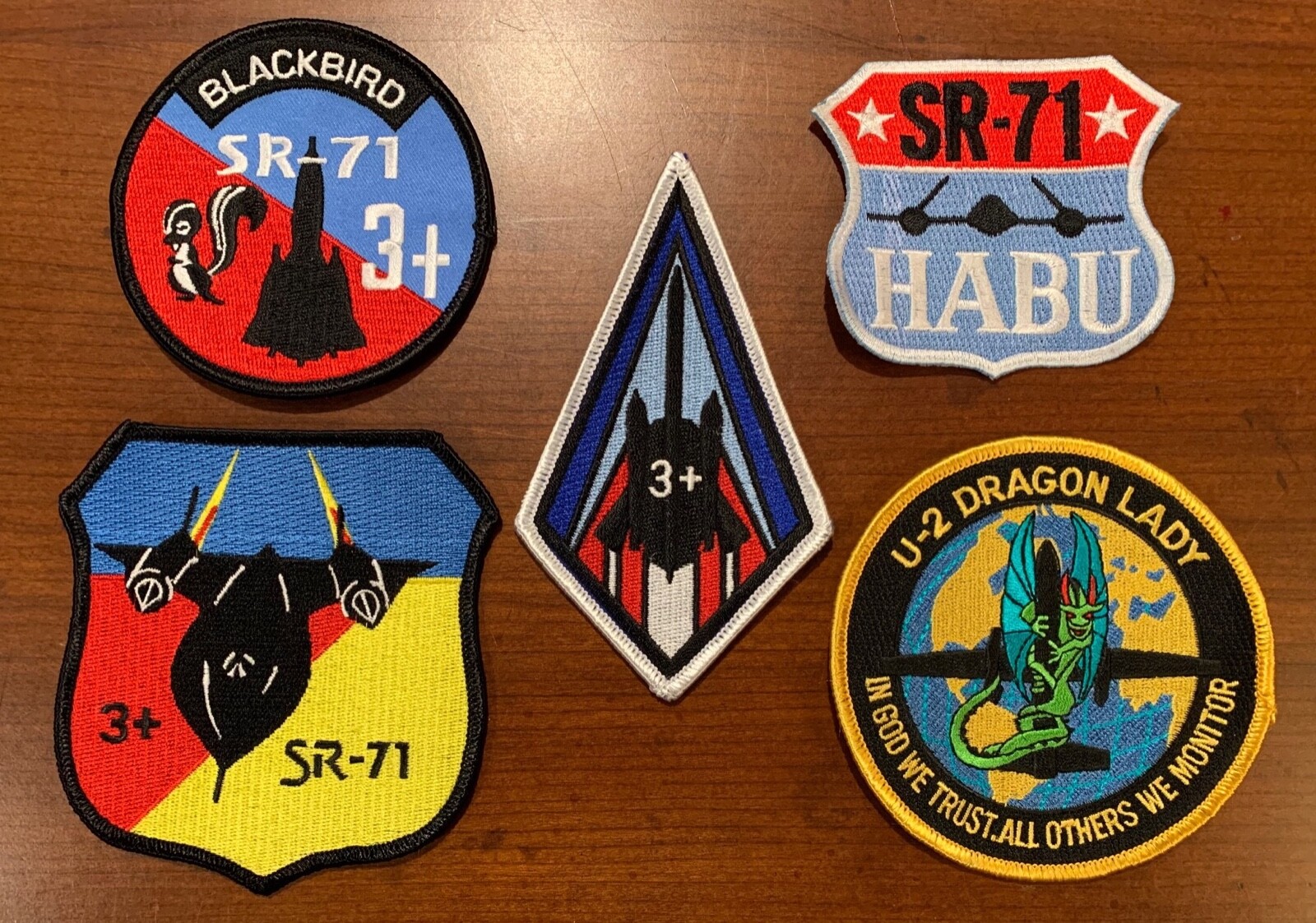 5 x USAF SR-71 and U-2 aircraft patches.  Blackbird, Dragon Lady, CIA, US seller