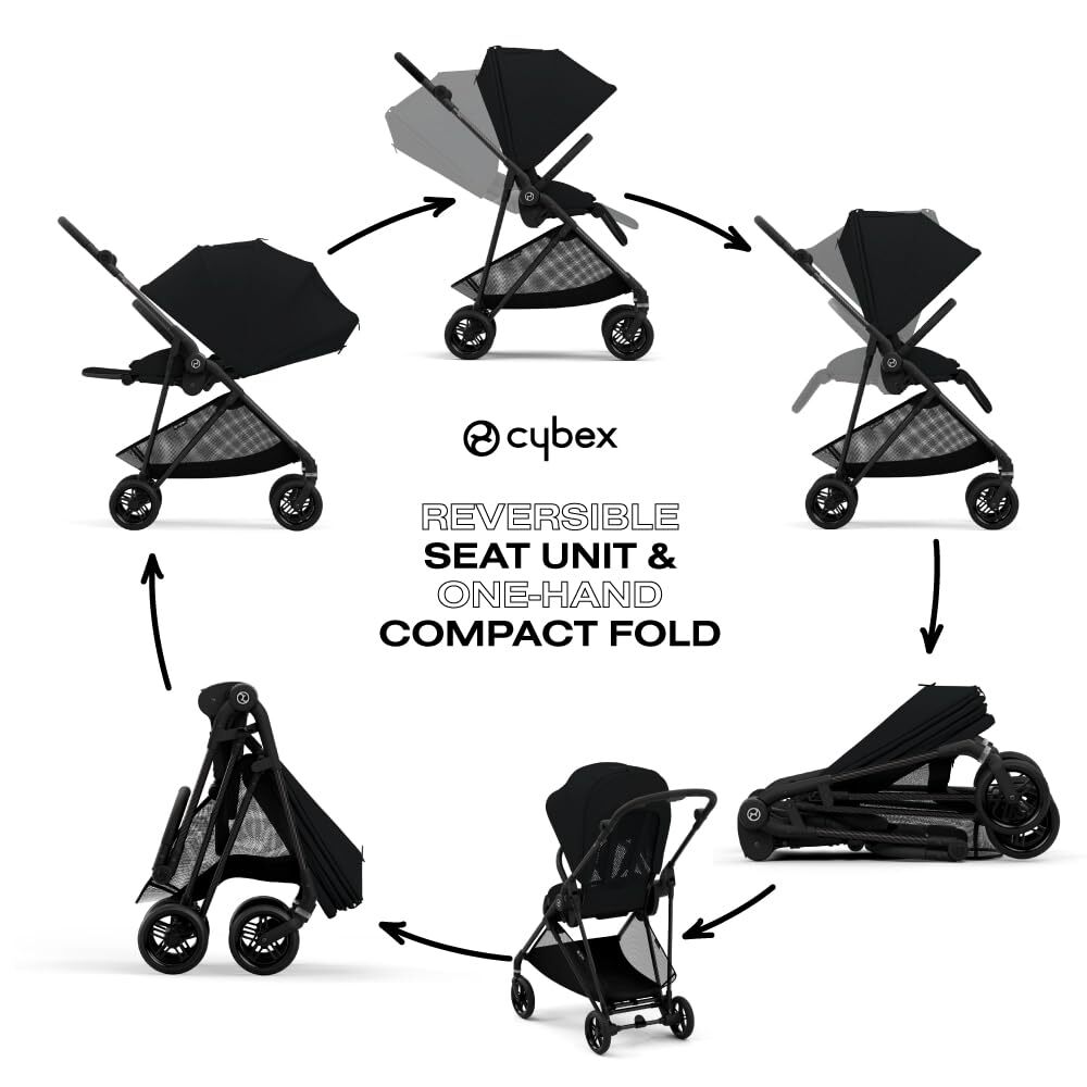CYBEX Melio Carbon 3 Stroller Lightweight Compact One Hand Fold Moon Black