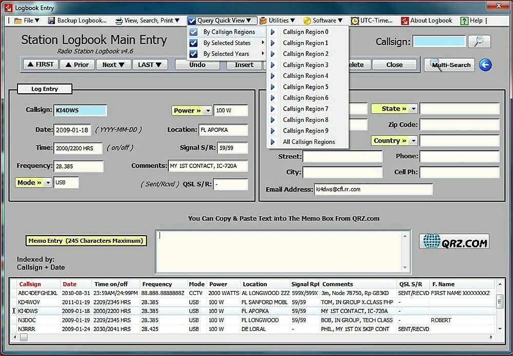 Computer Radio Log Book Database Software v4.7b on USB Flash Drive - KJ4IYE