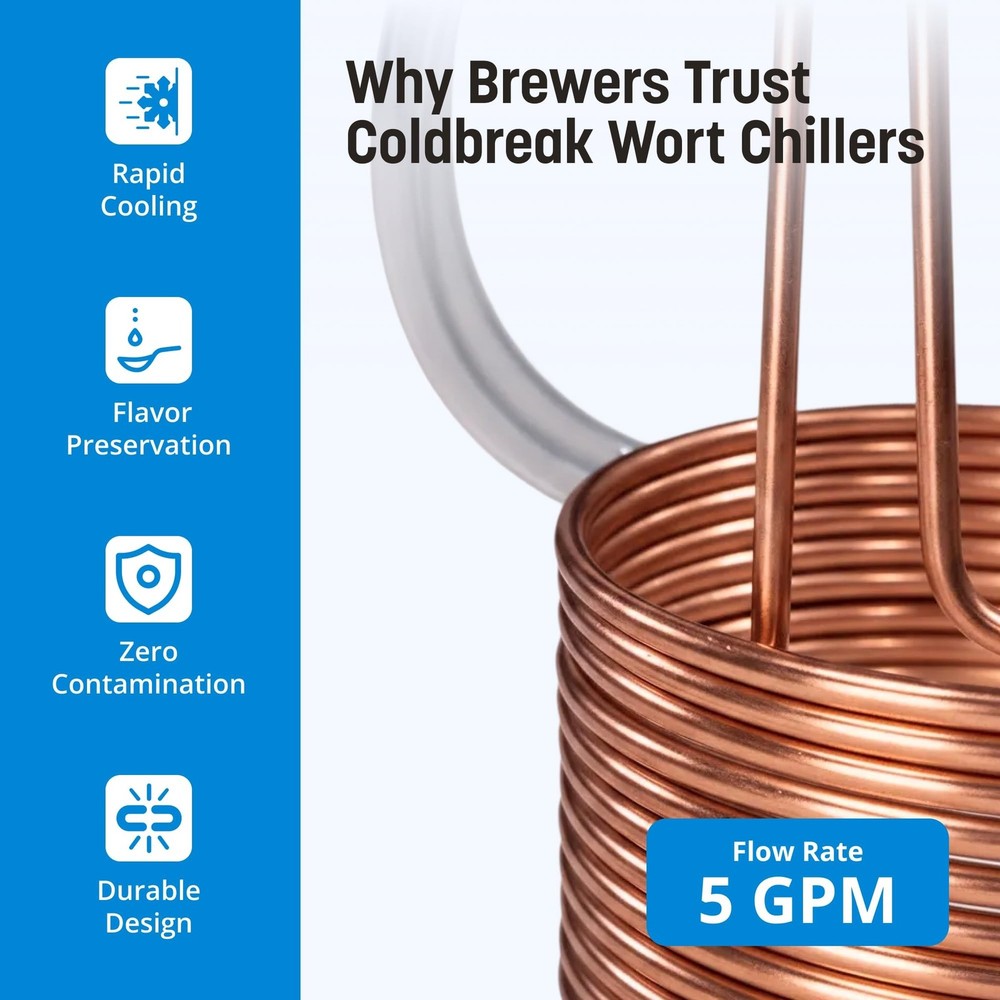 Coldbreak 25Ft. Wort Chiller with Copper Coil - Compact and Basic Immersion B...
