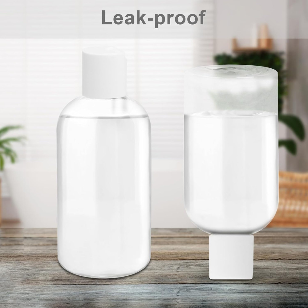 2 Pack 8 oz Plastic Bottles with white Disc Caps Clear Empty Reusable Leak-Proof
