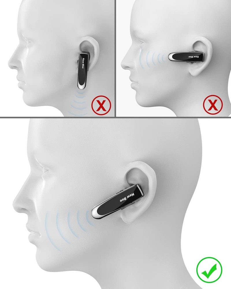 [2 Pack] Bluetooth Earpiece Wireless Handsfree Headset V5.0 24 Hrs Black
