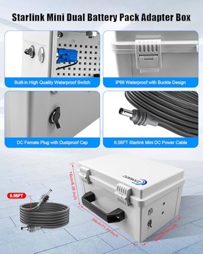 Starlink Mini Dual Battery Pack Adapter Case with DC Port & Switch, Compatible