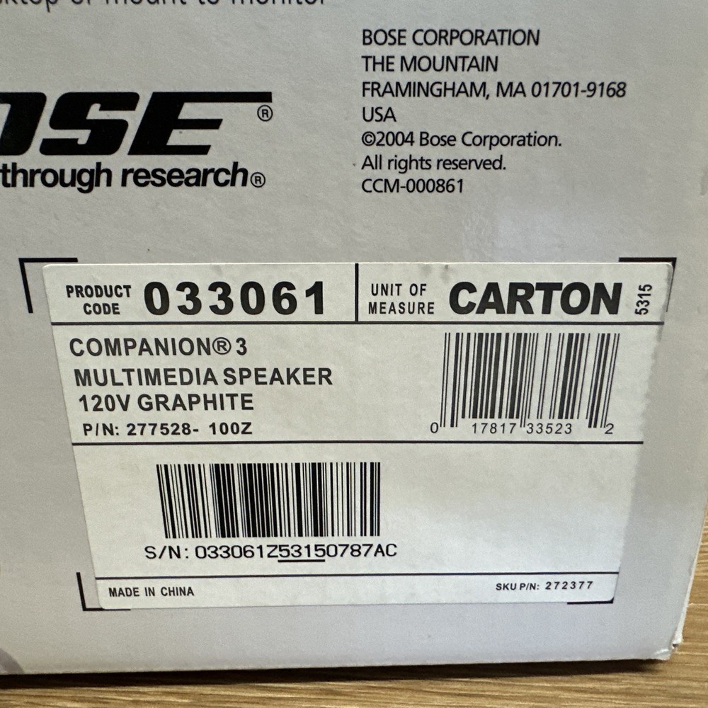 BOSE Companion 3 Series Multimedia Speaker System Original Box