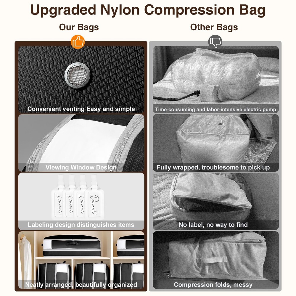 4 Pack Compression Storage Bags - 110L Large Capacity Comforter Storage Bag,