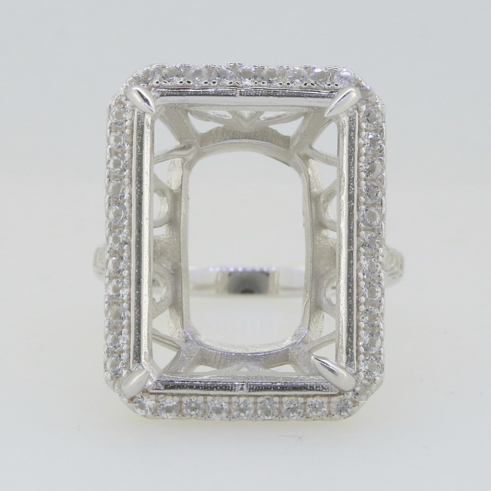 Sterling Silver Semi Mount Ring Setting Emerald OCT 20X15mm White Topaz