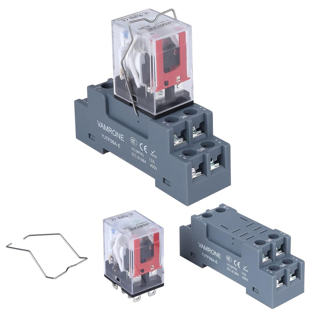 Reliable 10AMP Electromagnetic Relay, 24VAC with Socket Base & LED - 2PCS
