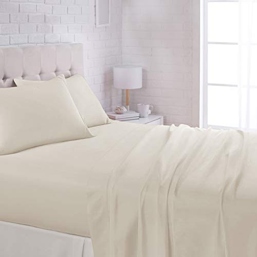 4 Piece Deluxe Microfiber Bed Sheets Size, Solid Queen Beige