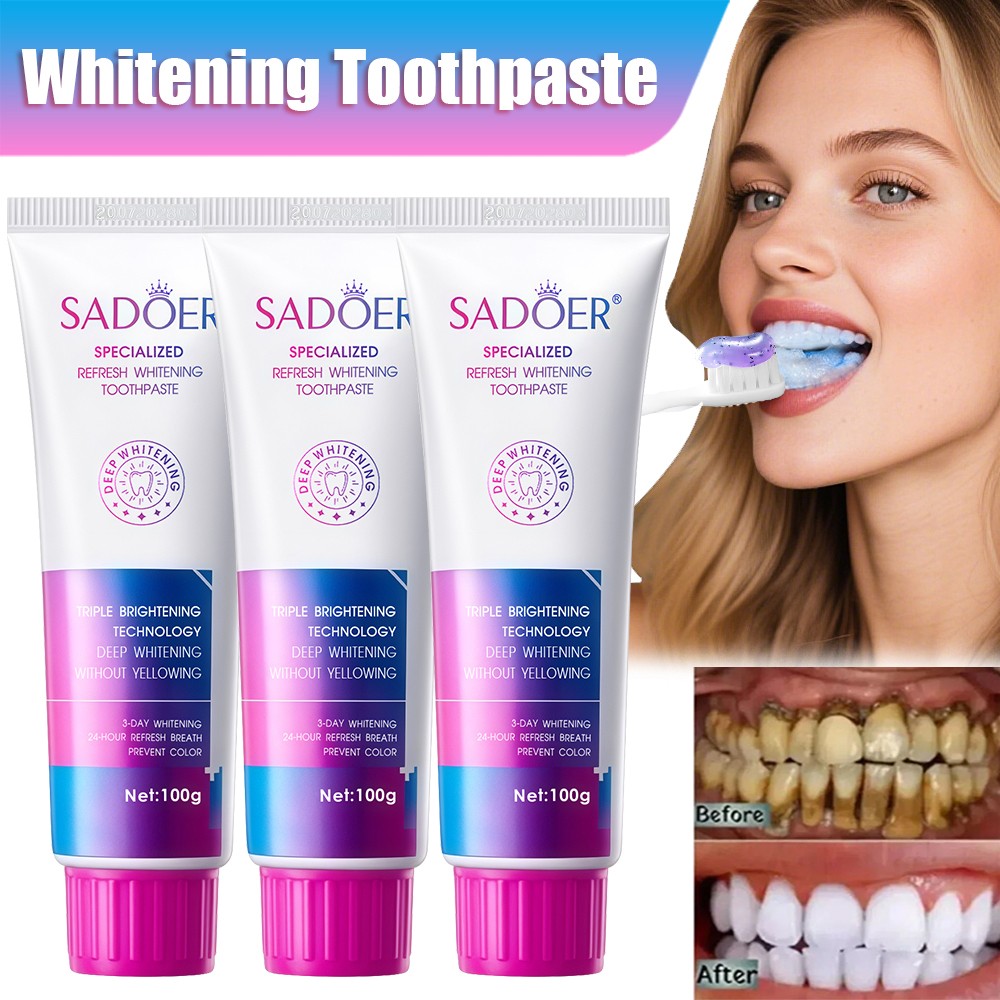 3PCS Triple Whitening Toothpaste Deep Cleaning Remove Yellow Tooth Stains Plaque
