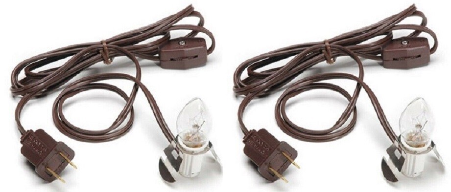 Lot of 2 ~ Brown Clip Lamp Light 6' Electric Cord with Socket on/off Switch