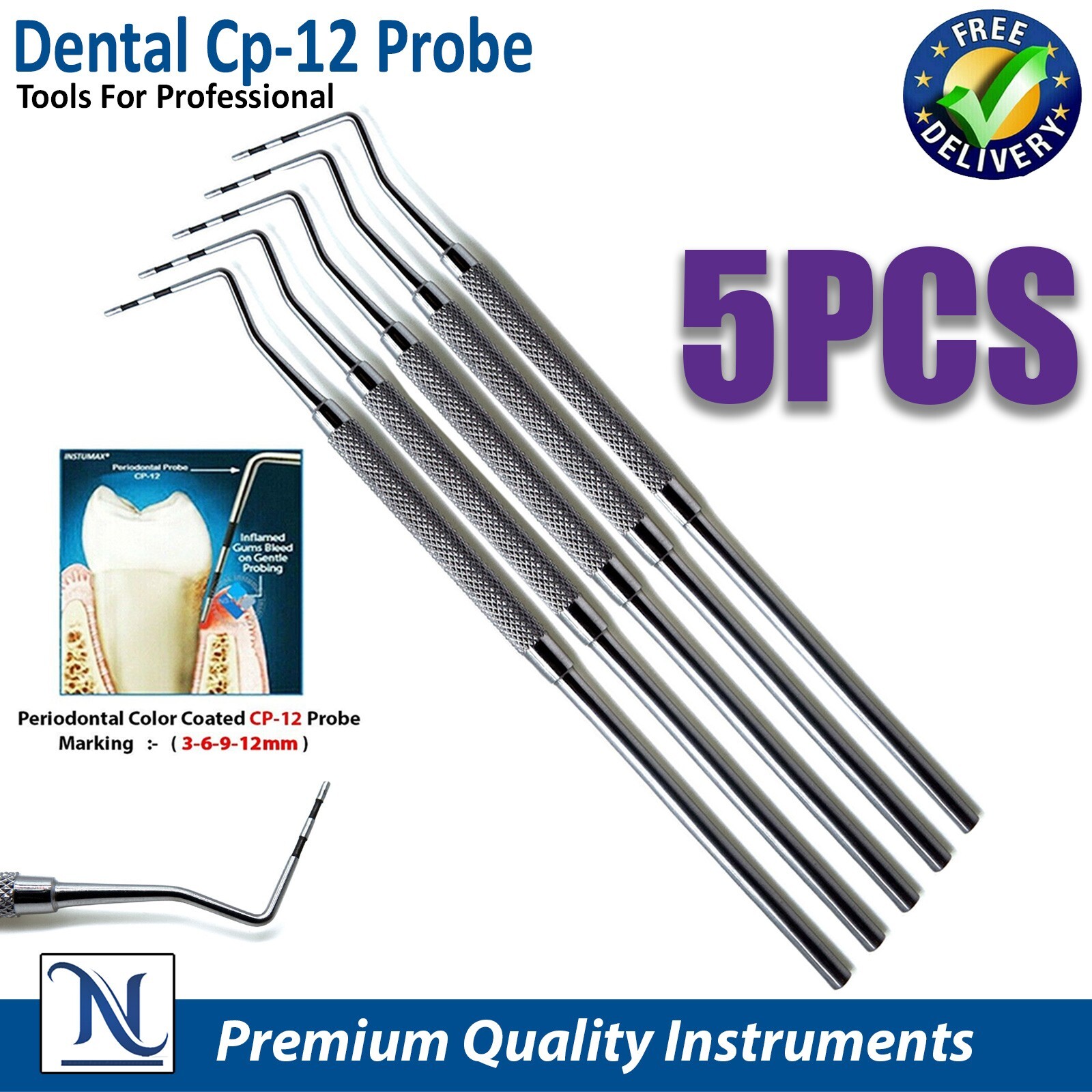 Perio CP-12 Probes 3-6-9-12m Single End Dental Diagnostic Examination Probe 5Pcs