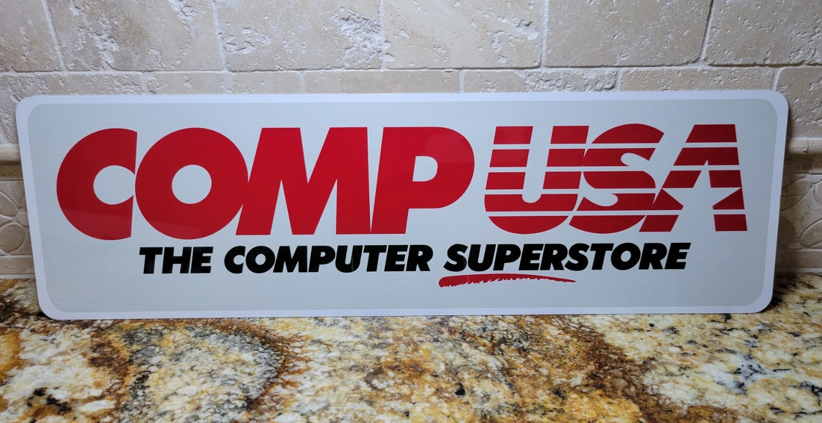 compusa aluminum sign memorabilia 6" x 23"
