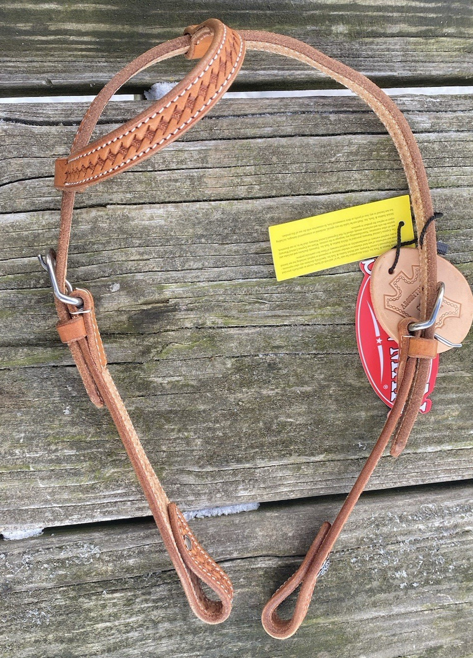 Miniature horse /pony basket tooled Western one ear headstall w/fancy conchos