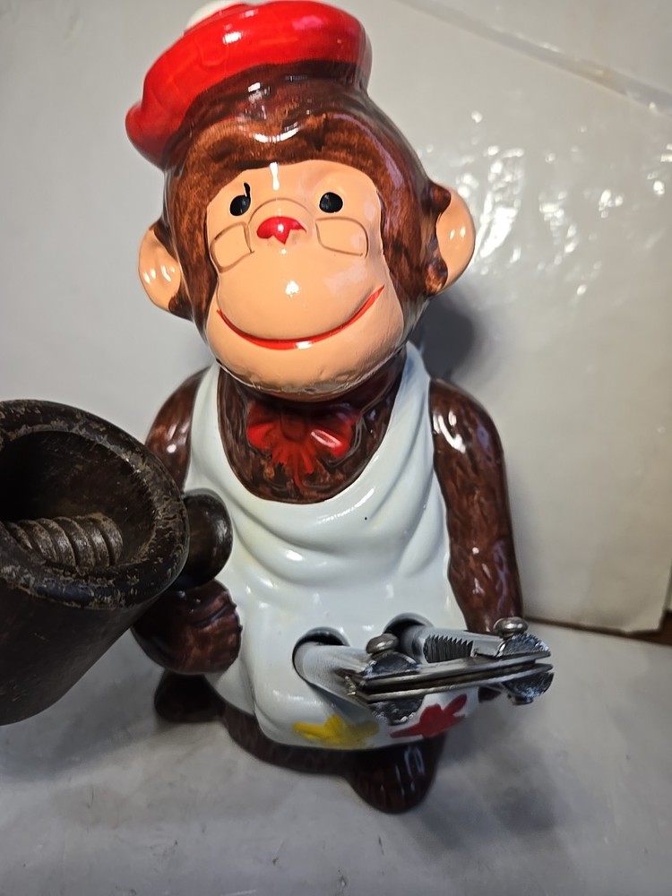 Vintage McCrory Ceramic Monkey Nut Cracker Mallet Pick Set Earthenware 7.5"
