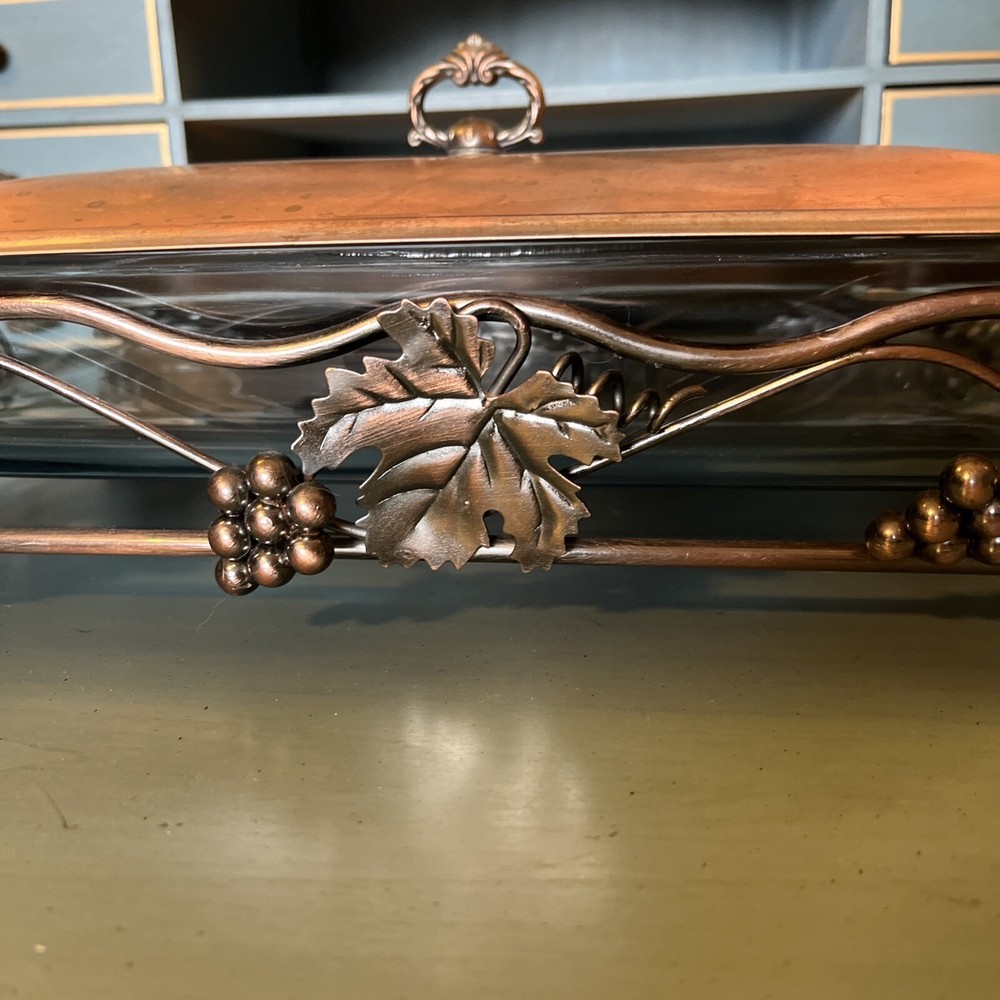 MARINEX Brazil, Glass & Copper Rectangular Buffet, Casserole Dish Serving Tray