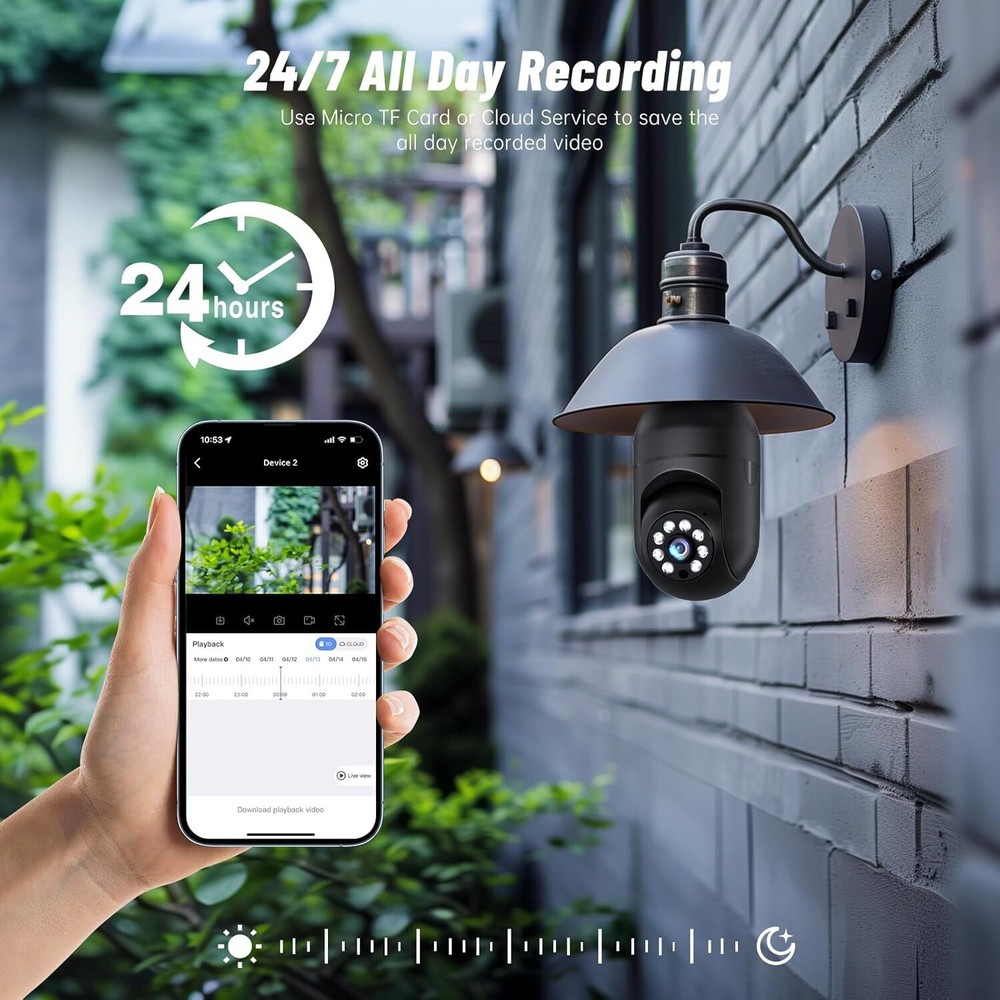 2PCS 2MP Wireless Light Bulb Security Camera 2.4G WiFi Outdoor Home Bulb Camera