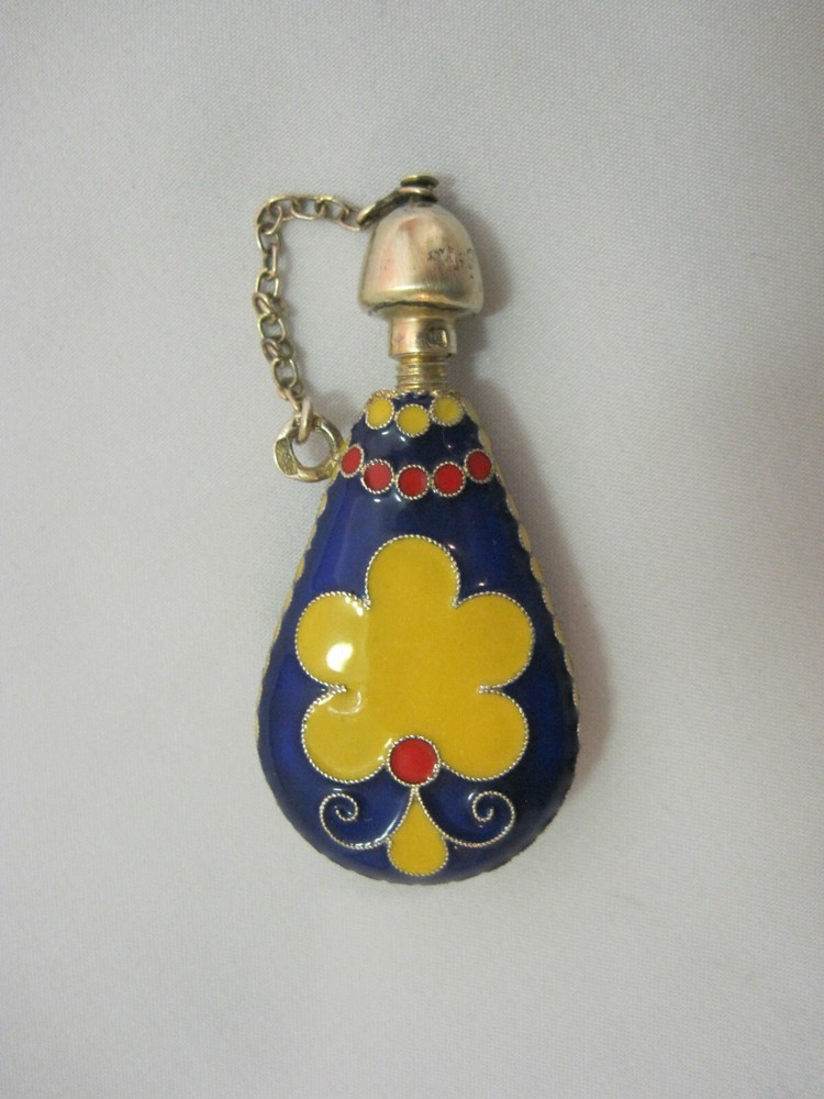 Perfume Bottle. Silver 916. Enamel. USSR 1970s.