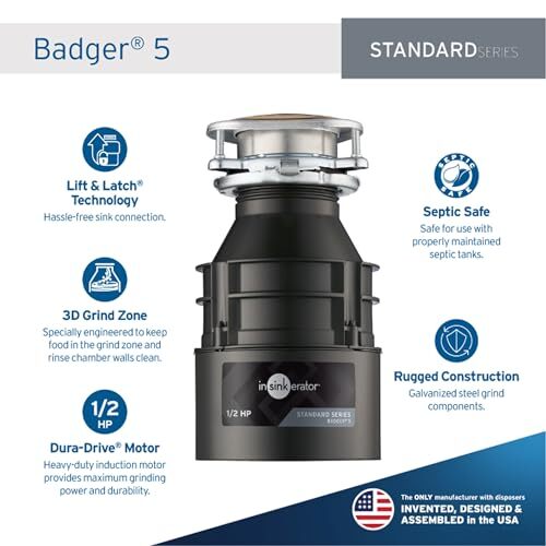 InSinkErator Badger 5 1 2 HP Garbage Disposal Compact Durable Easy Install