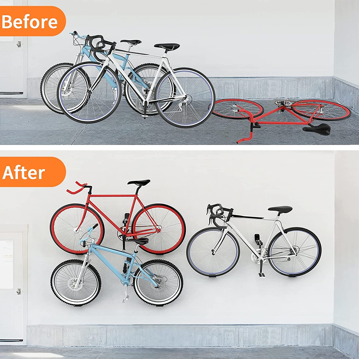 3 Pack Bike Pedal Hanger Wall Mount, Heavy Duty Horizontal Bike Rack for Garage