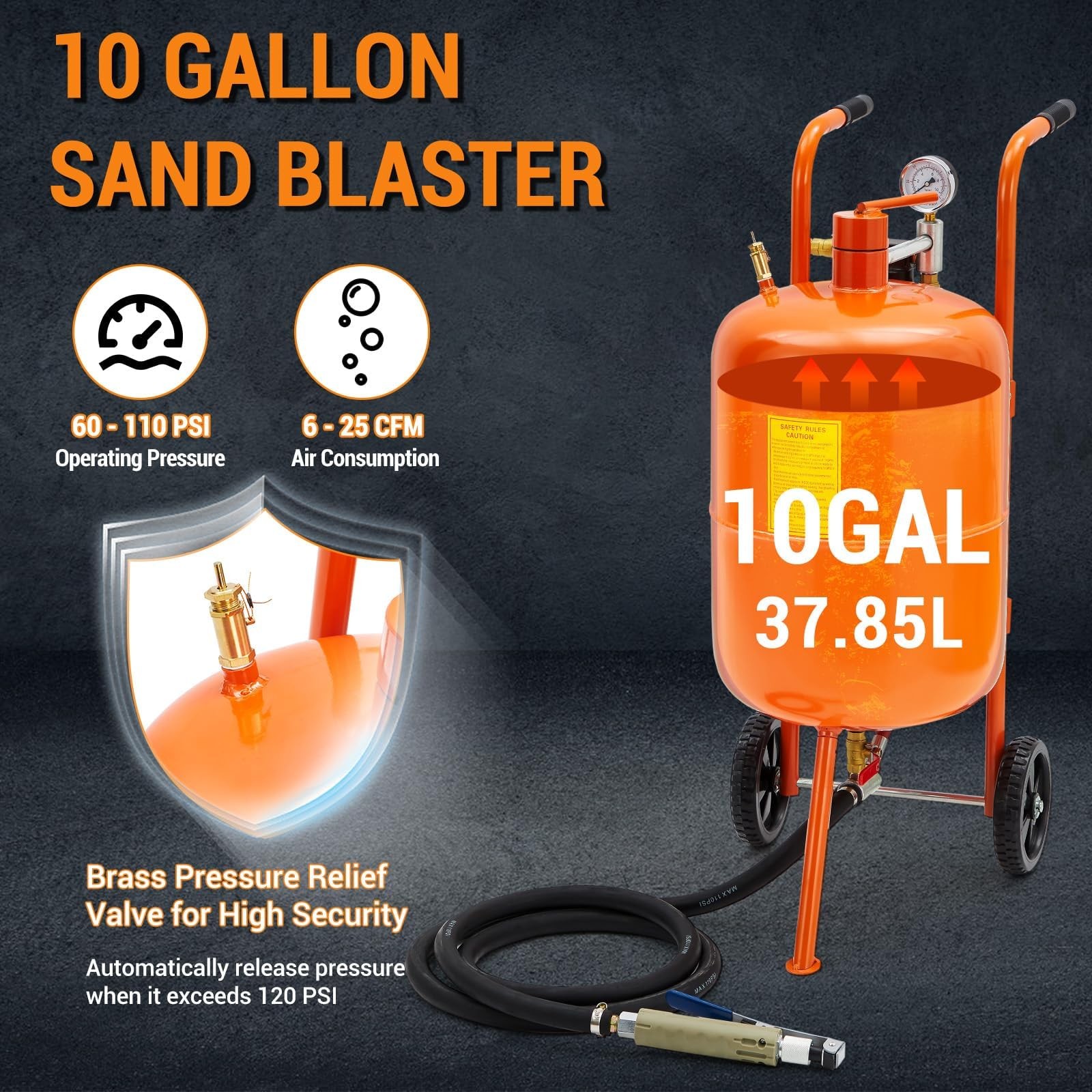 10Gallon Sandblaster 125PSI Pressure Air Sand Blasting Portable Abrasive Blaster