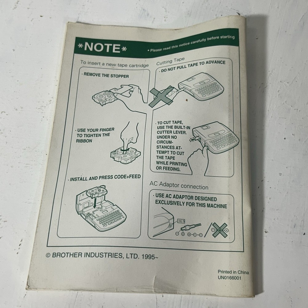 BROTHER P-Touch Extra Model PT-300 **USER GUIDE ONLY** Manual Label Maker
