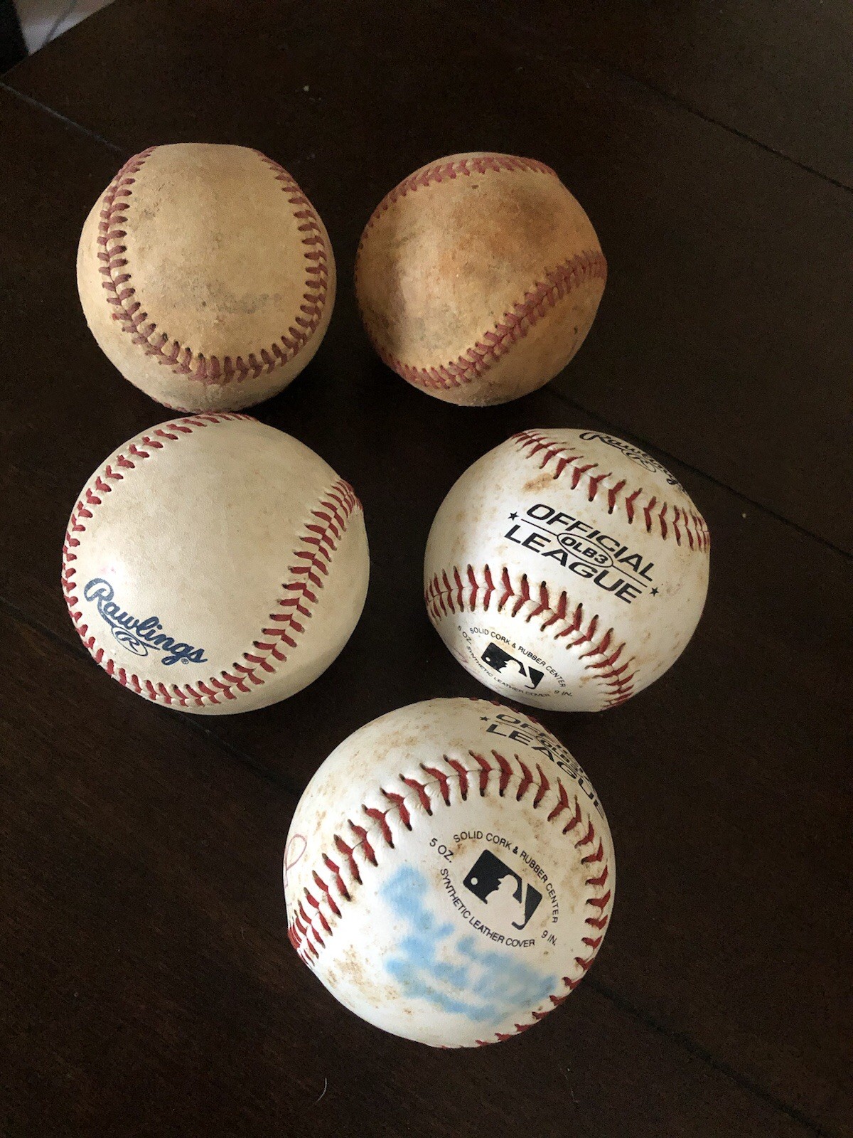 Collection Of 5 Contains Several Autographed And League-stamped Baseballs