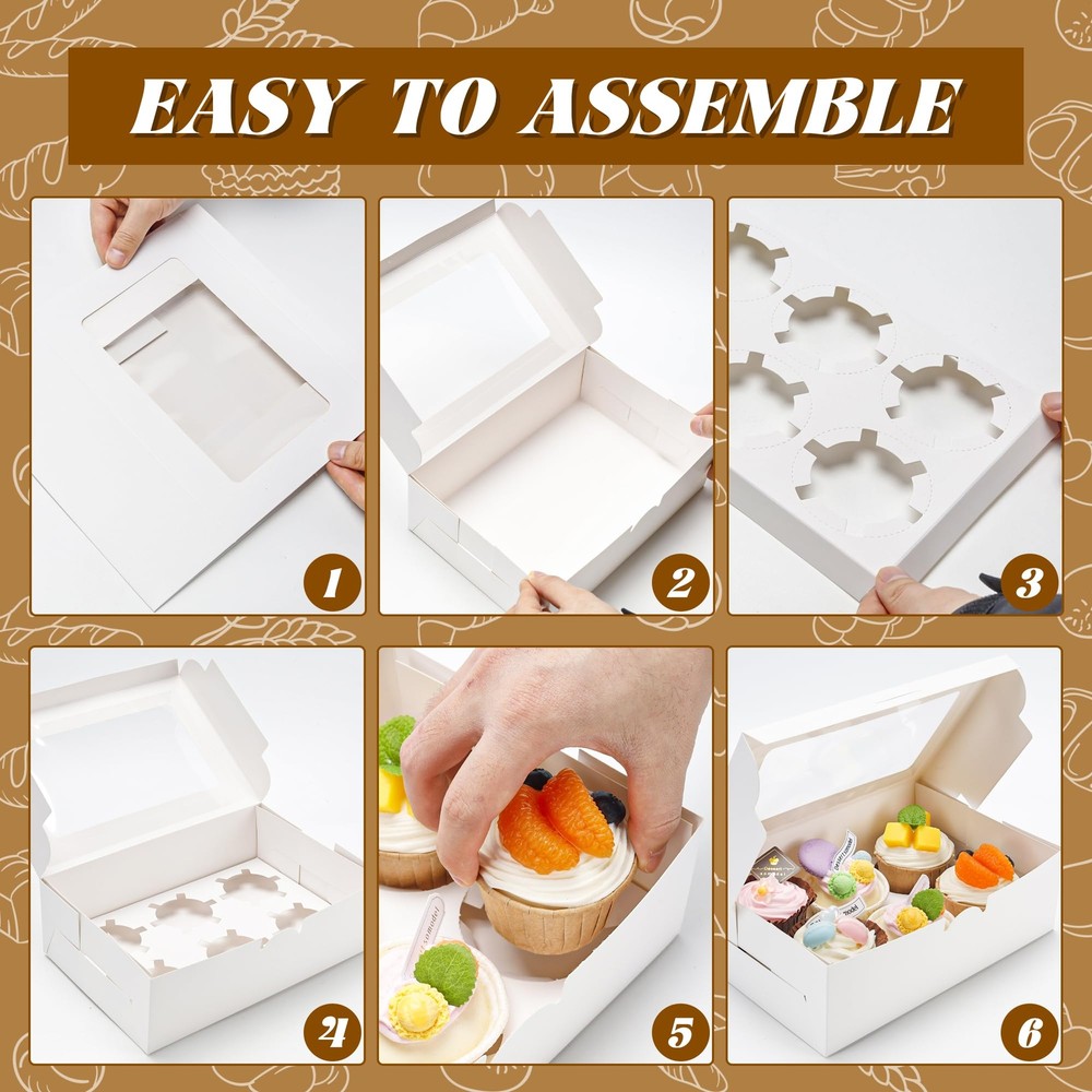Cupcake Boxes with Inserts 6 Holders White Standard Bakery Boxes with Window ...