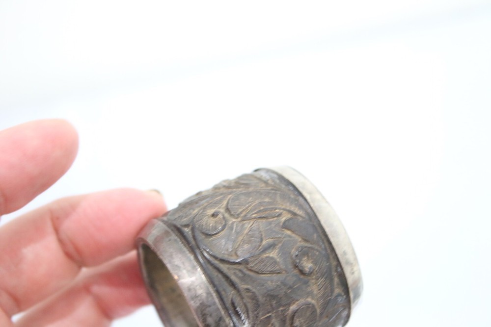 Antique Carved Treen and solid silver napkin ring