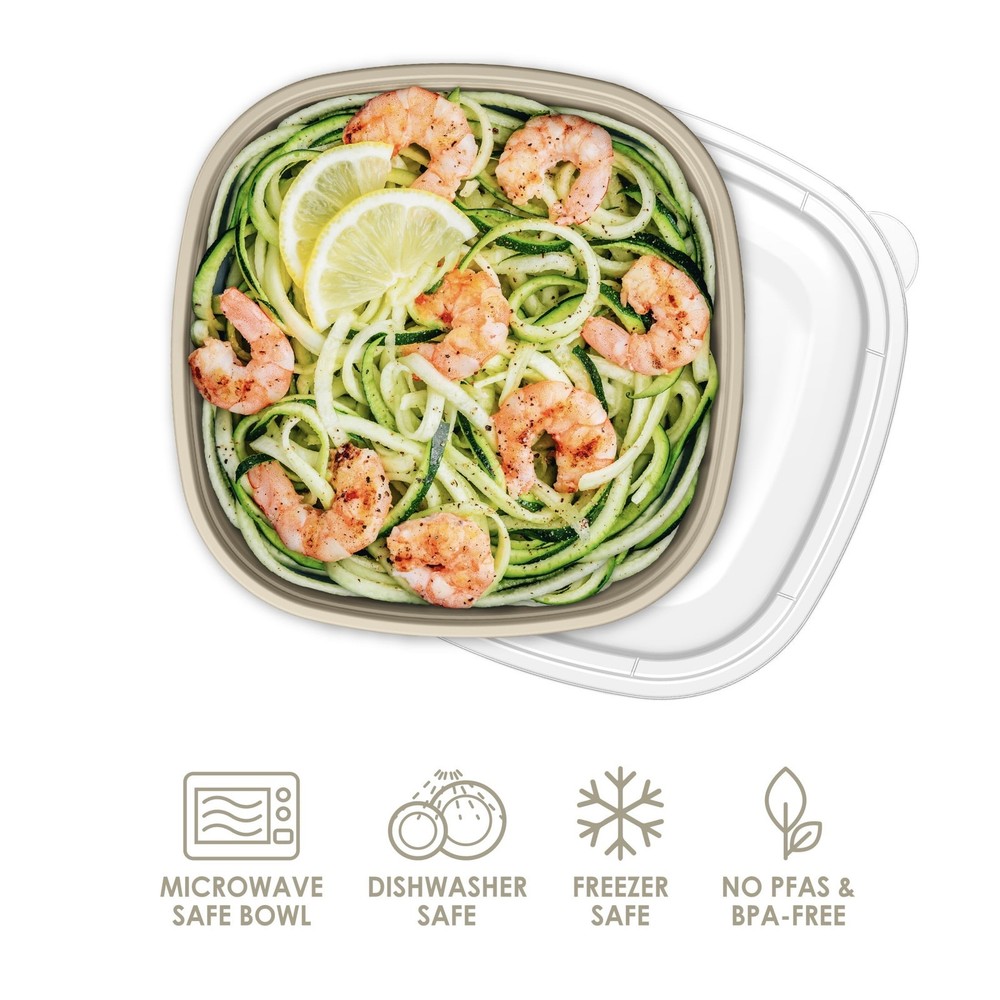 2 pack Prep 1-Compartment Bowls W/ Custom Fit Lids Reusable Microwaveable