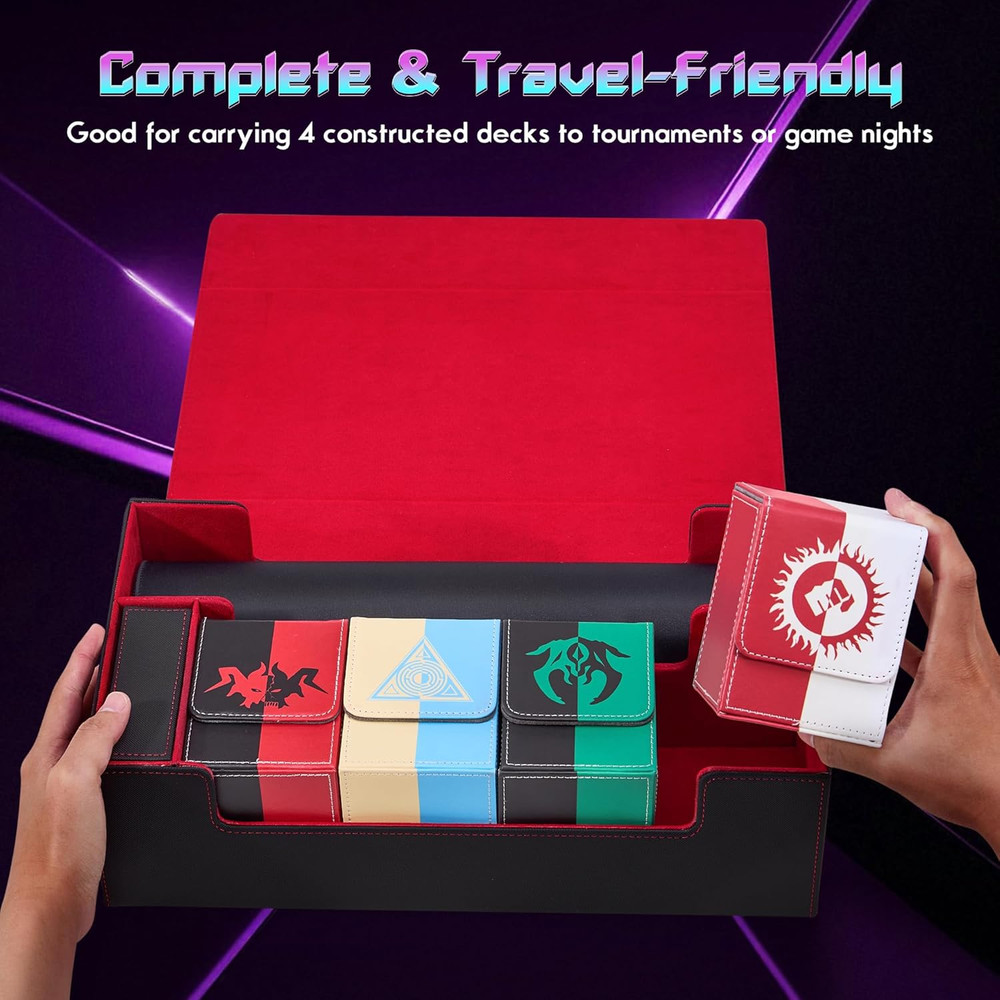 Trading Card Storage Box Holds 4 MTG Deck Box, Card Deck Case with Dice Compartm
